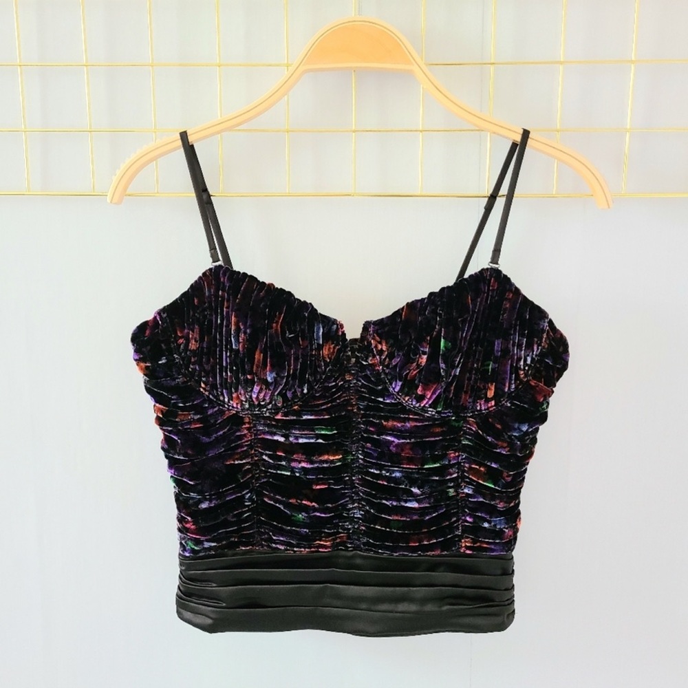 Ramy Brook Purple Pink Black Printed Capone Velvet Top